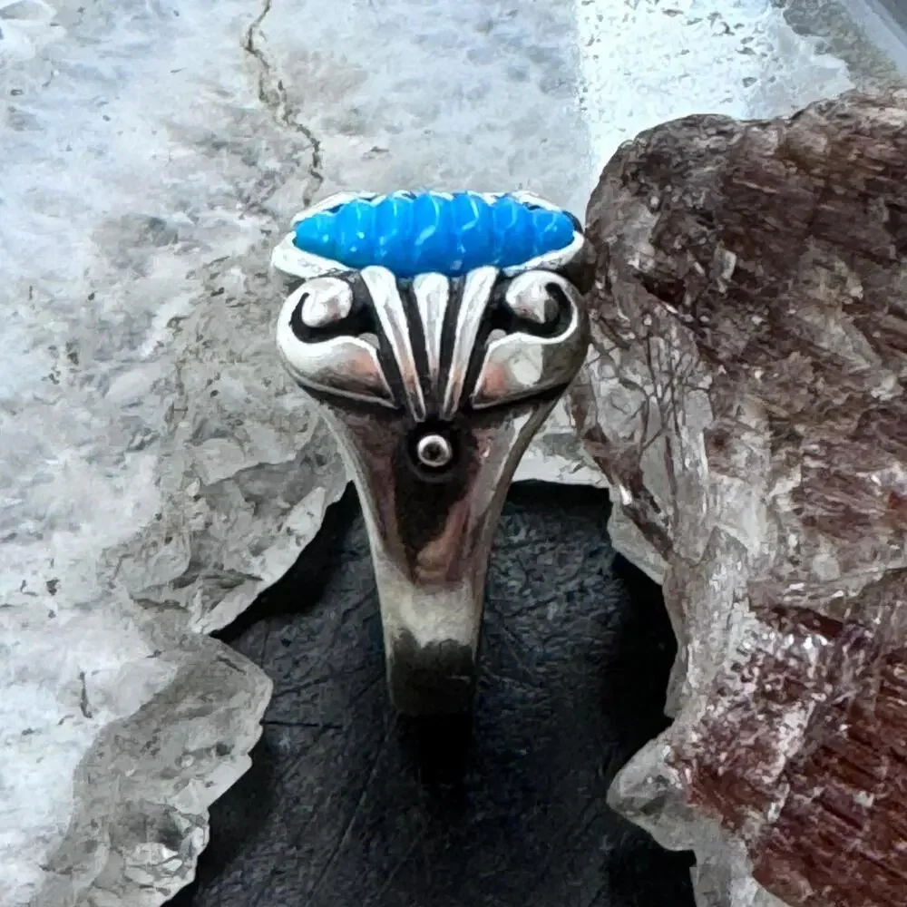 Carolyn Pollack Sterling Marquise Carved Turquoise Decorated Ring For Women - Picture 4 of 10